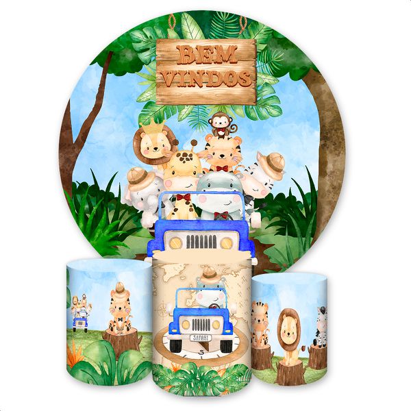 Capa Painel + Trio Capas Cilindros Tema Safari 2507