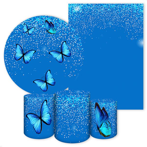 Kit 5 Peças Capa Redonda + Capa Retangular + Trio Capas Cilindros Sublimados Tema Borboleta / Glitter / Adulto / Mulher / Azul / Cinza 30