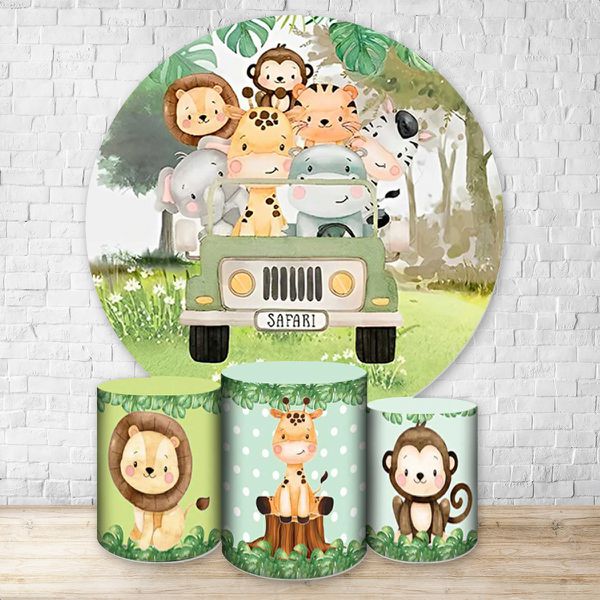 Capa Painel + Trio Capas Cilindros Sublimados Tema Safari / Infantil / Bichinhos / Selva / Floresta / Verde / Menino 357