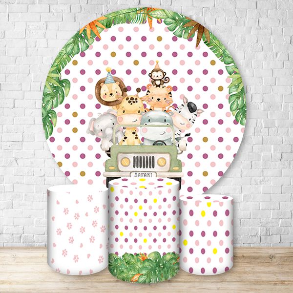 Capa Painel + Trio Capas Cilindros Sublimados Tema Safari / Baby / Infantil / Menina / Pontilhado Rosa / Flores 562