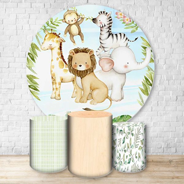 Capa Painel Redondo + Trio Capas Cilindros Sublimados Tema Safari / Baby / Infantil / Tons Pasteis 563