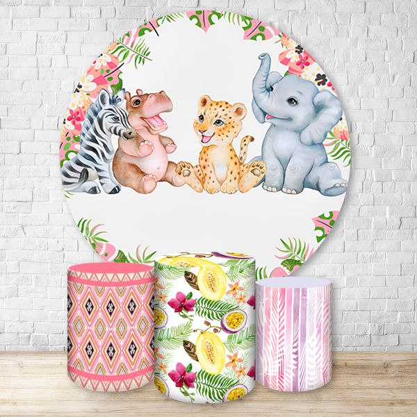 Capa Painel + Trio Capas Cilindros Sublimados Tema Safari / Baby / Infantil / Menina / Flores / Tropical / Rosa 564