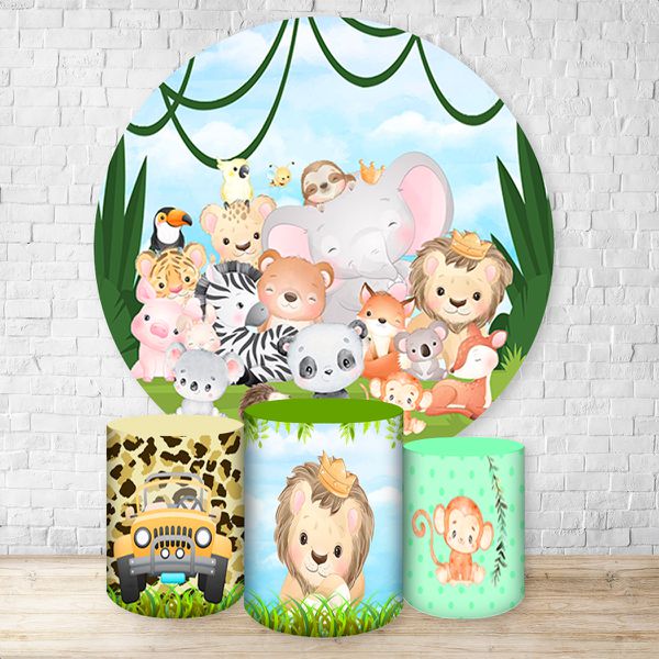Capa Painel + Trio Capas Cilindros Sublimados Tema Safari / infantil / Bichinhos / Selva / Floresta / Menino / Verde 728