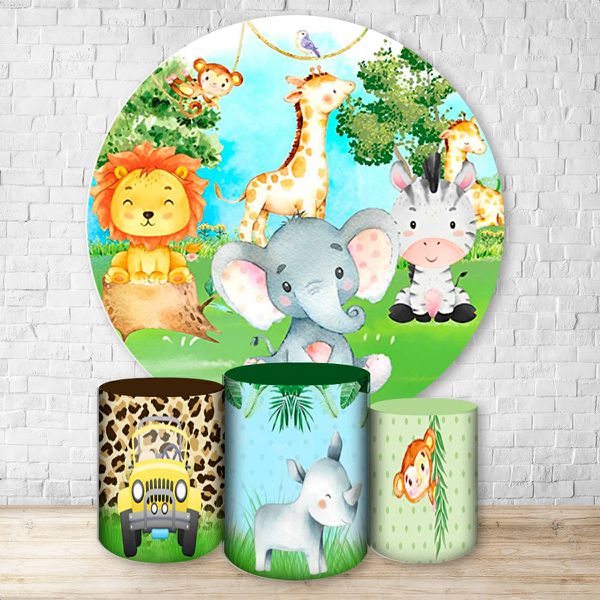 Capa Painel + Trio Capas Cilindros Sublimados Tema Safari / Infantil / Floresta / Bichinhos / Selva / Menino / Baby 730