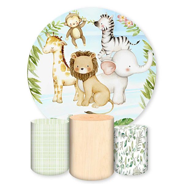 Capa Painel Redondo + Trio Capas Cilindros Sublimados Tema Safari / Baby / Infantil / Tons Pasteis 563
