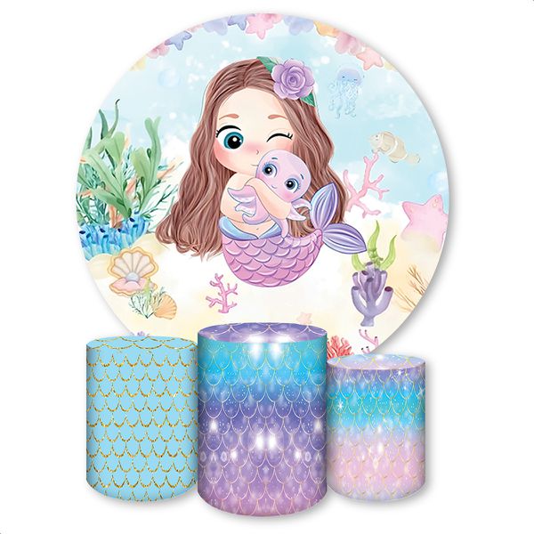 Capa Painel + Trio Capas Cilindros Sublimados Tema Sereia 822