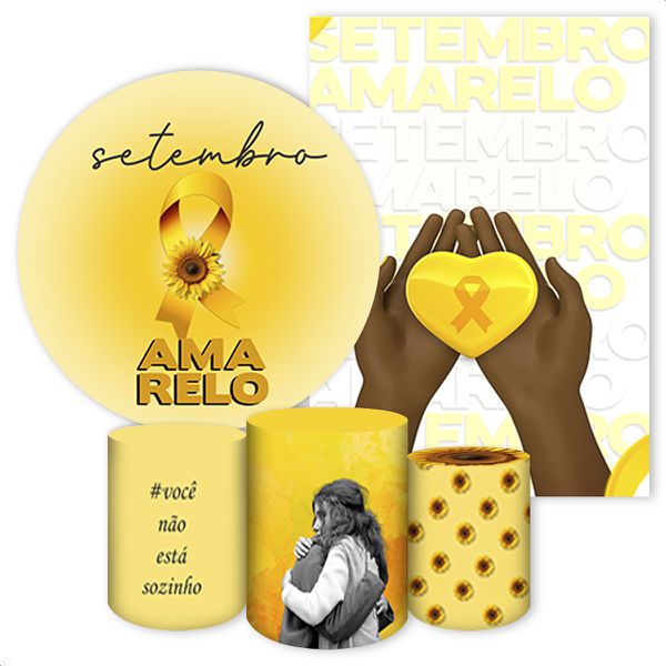 Kit 5 Peças Capa Redonda + Capa Retangular + Trio Capas Cilindros Sublimados Tema Setembro Amarelo 4049