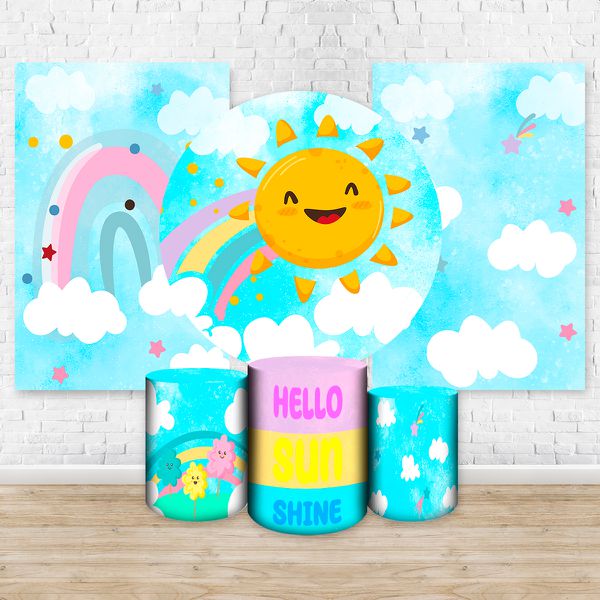 Kit Capa Painel Redondo + 2unid Capa Retangular + Trio Capas Cilindros Tema Sol Cute 2117
