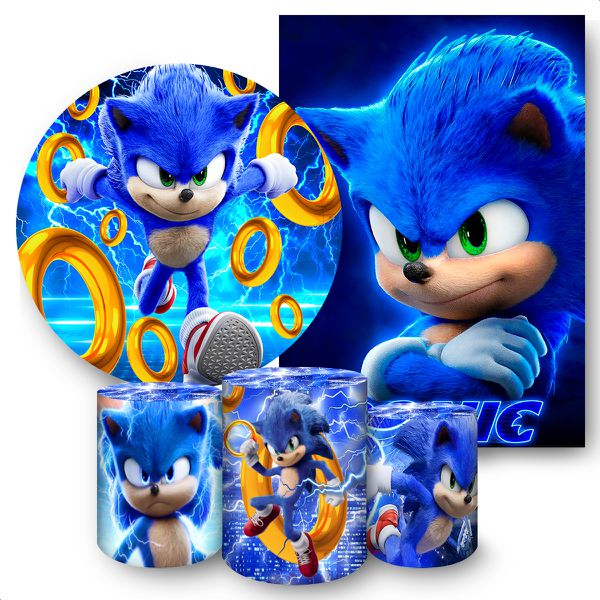 Kit 5 Peças Capa Redonda + Capa Retangular + Trio Capas Cilindros Sublimados Tema Sonic 331