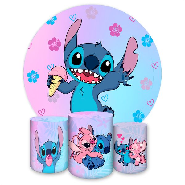 Capa Painel + Trio Capas Cilindros Sublimados Tema Lilo e Stitch 6021