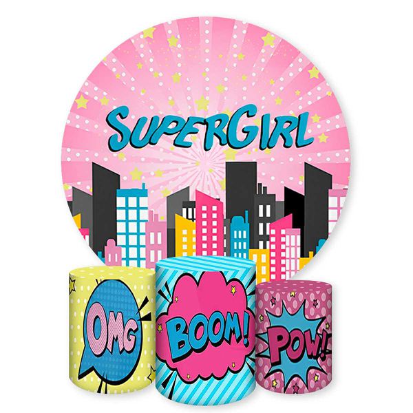Capa Painel + Trio Capas Cilindros Sublimados Tema Super Girls 488