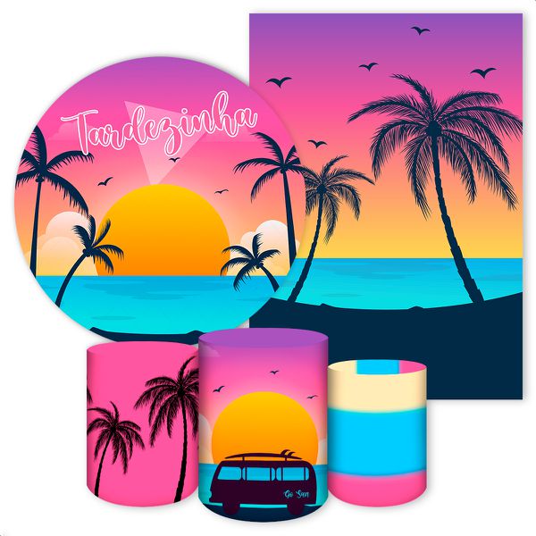 Kit 5 Peças Capa Redonda + Capa Retangular + Trio Capas Cilindros Sublimados Tema Tardezinha 2153