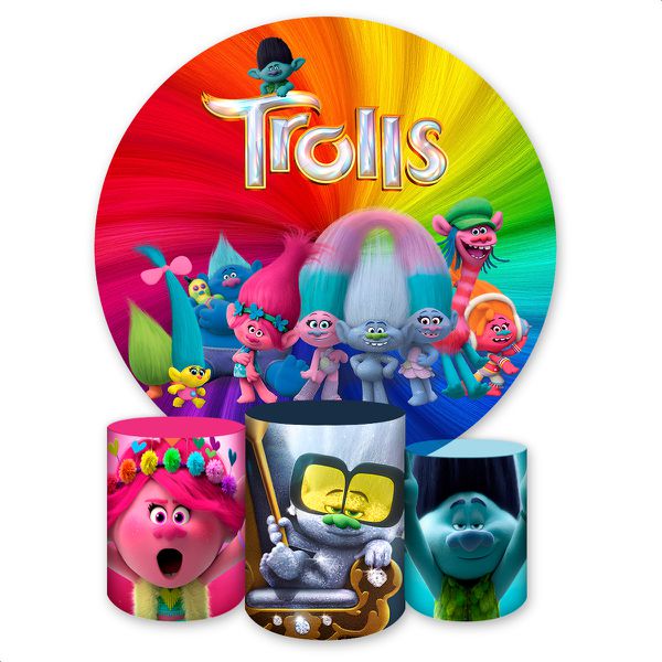 Capa Painel + Trio Capas Cilindros Sublimados Tema Trolls 2508