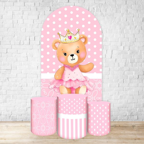 Capa Painel Romano Veste fácil + 3 Capas Cilindros Tema Ursinha Cute Rosa 2179