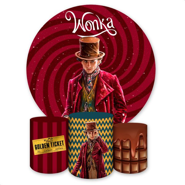 Capa Painel + Trio Capas Cilindros Sublimados Tema Willy Wonka 2113