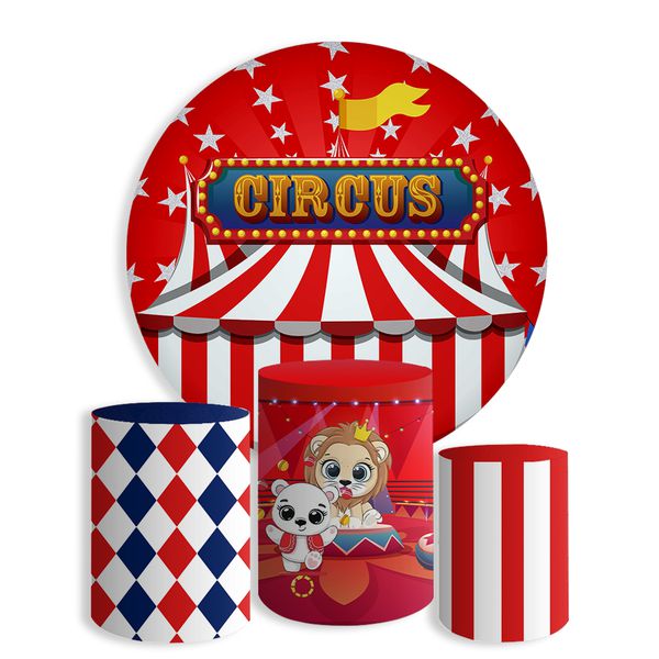 Kit Painel De Festa Circo Redondo + Trio De Cilindros Em Tecido