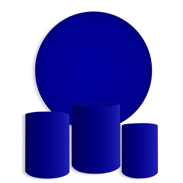 Kit Painel Festa Fundo Azul Marinho Liso Redondo + Trio De Cilindros Em Tecido