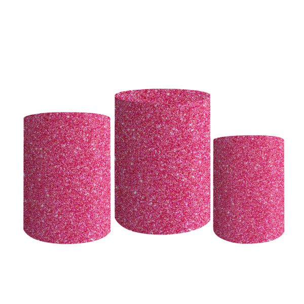 Trio De Cilindros Para Festa Glitter Rosa Brilho 3