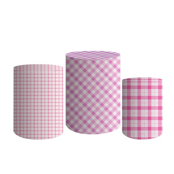 Trio De Cilindros Para Festa Xadrez Rosa Piquenique