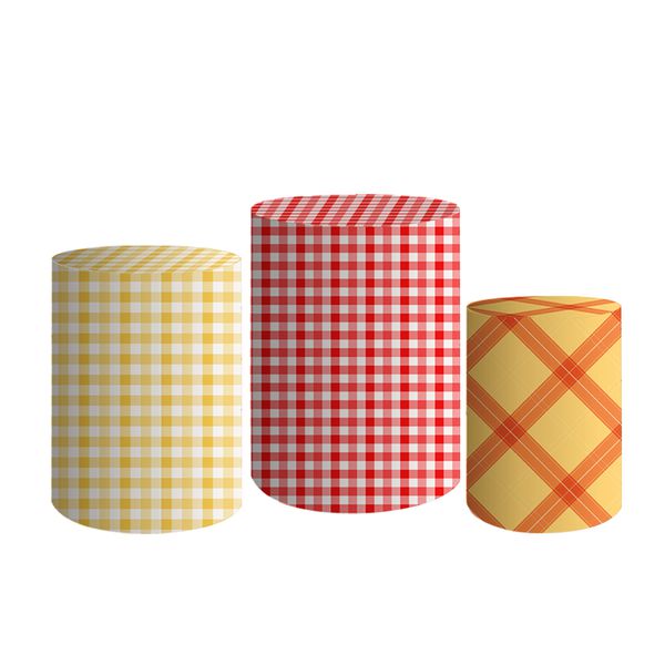Trio De Cilindros Para Festa Xadrez Vermelho Piquenique
