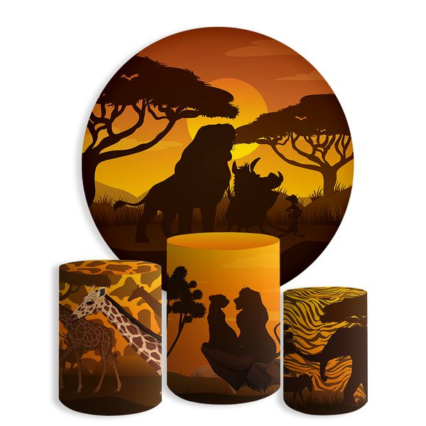 Kit Painel De Festa Rei Leão Selva + Trio De Cilindros Em Tecido Copia