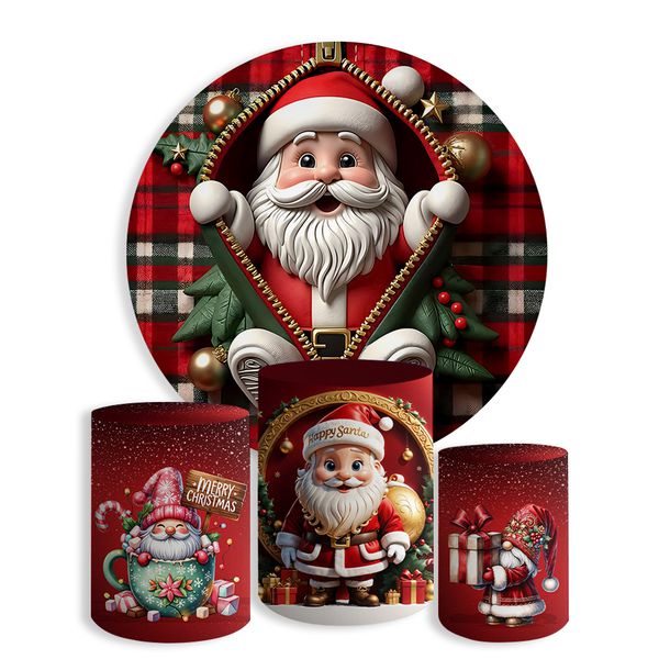 Kit Painel De Festa Feliz Natal Papai Noel + Trio De Cilindros Em Tecido 