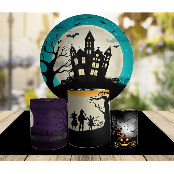 Kit Capa Painel Sublimado + 3 Capas De Cilindro - Halloween