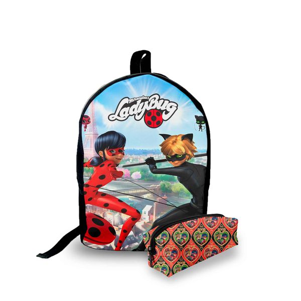 Mini Mochila Urbana + Estojo - Lady Bug - Lançamento