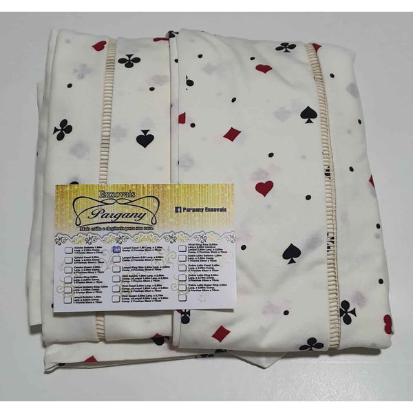 Lençol Malha Casal Padrão Estampado Baralho com fundo marfim e 2 fronhas 