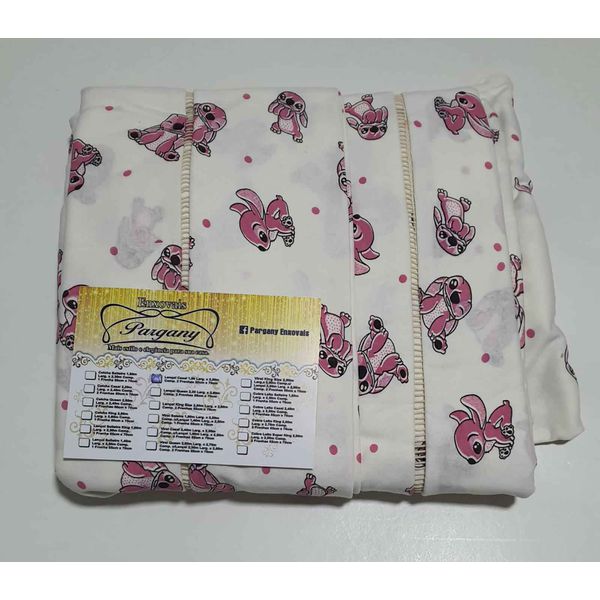 Lençol Malha Casal Padrão Estampado Stitch Rosa com fundo marfim e 2 fronhas 