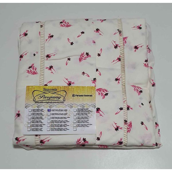 Lençol Malha Casal Padrão Estampado Florido Pink com fundo marfim e 2 fronhas 