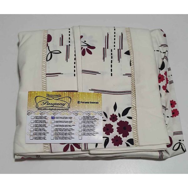 Lençol Malha Casal Padrão Estampado Florido Bordo e Preto com fundo Marfim e 2 fronhas 