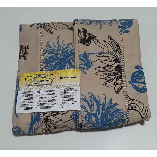 Lençol Malha Casal Padrão Estampado Florido Azul e Preto com fundo Areia e 2 fronhas 