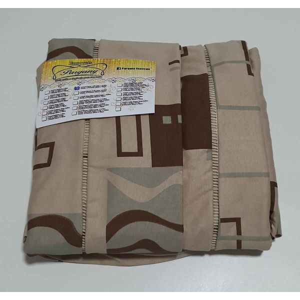 Lençol Malha Casal Padrão Estampado Geometrico Marrom com fundo Areia e 2 fronhas 
