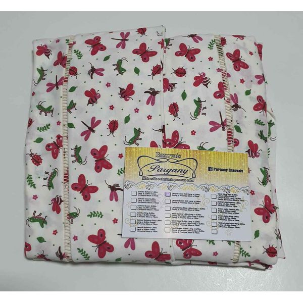 Lençol Malha Casal Padrão Estampado Borboletas Vermelha com fundo marfim