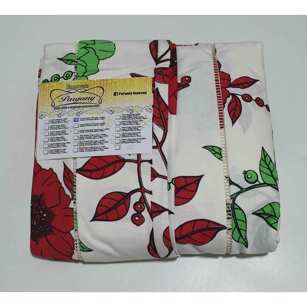 Lençol Malha Casal Padrão Estampado Florido Vermelho Verde com fundo marfim