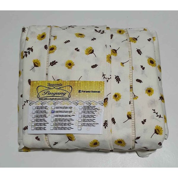 Lençol Malha Queen Estampado Girassol Amarelo com fundo marfim