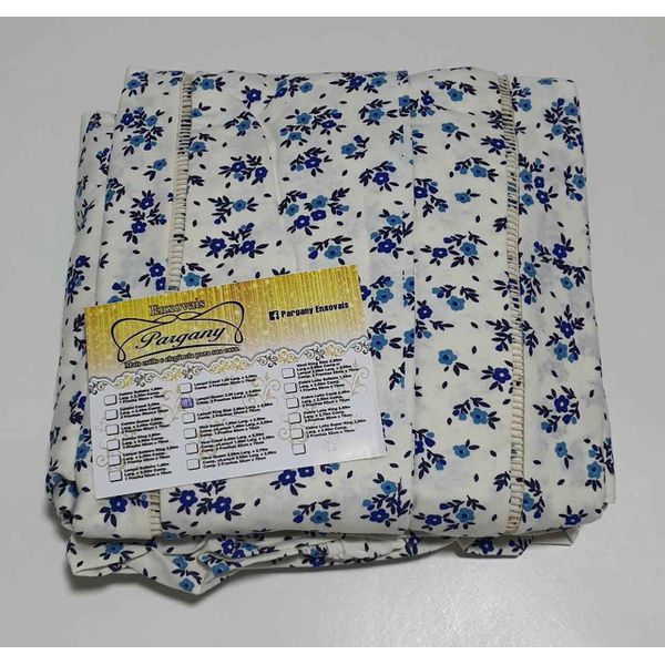Lençol Malha Queen Estampado Florzinhas Azul com fundo Marfim e 2 fronhas