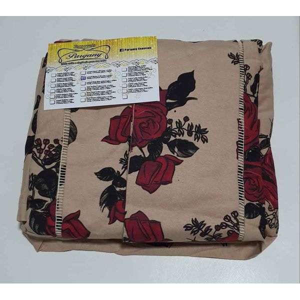 Lençol Malha Queen Estampado Florido Rosas vermelhas com fundo Areia e 2 fronhas