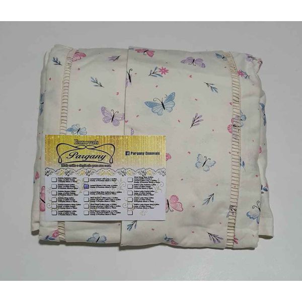 Lençol Malha Queen Estampado Borboletas Coloridas com fundo marfim e 2 fronhas