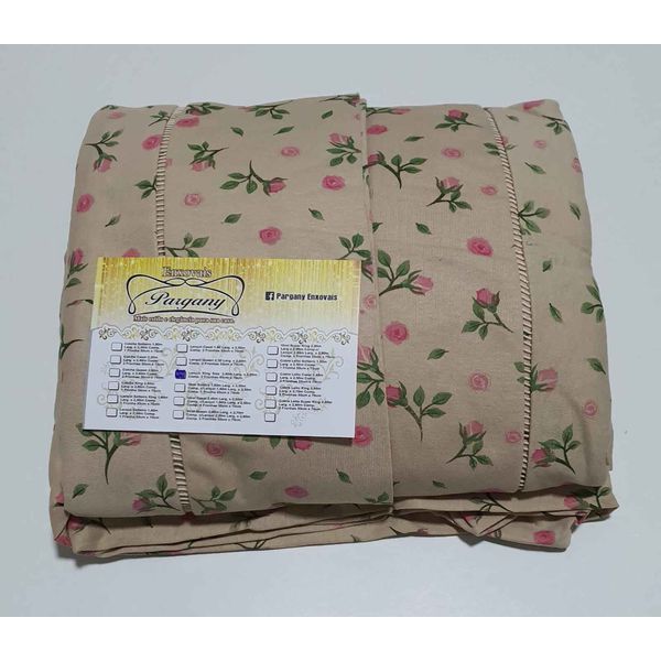 Lençol Malha Super King Estampado Galho Flores Rosa fundo Areia com 2 fronhas