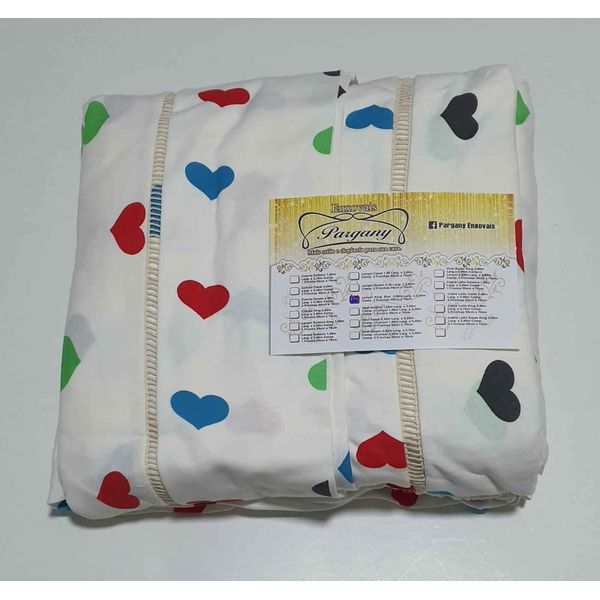 Lençol Malha Super King Estampado Coração Colorido fundo Marfim com 2 fronhas 