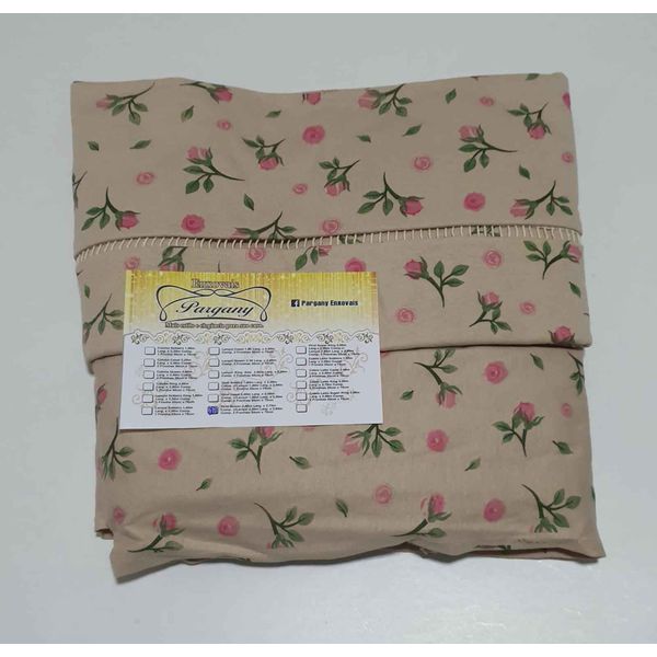 Lençol malha Solteiro Estampado Galho Flor Rosa com fundo Areia com 1 Fronha 