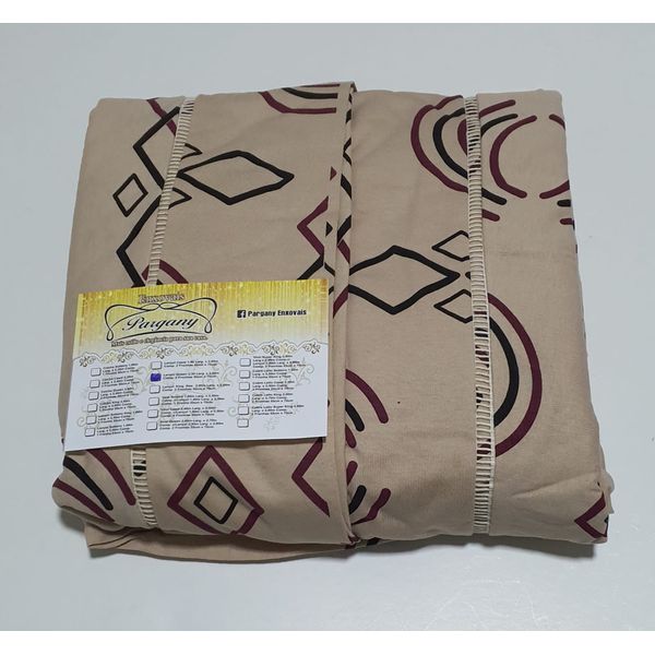 Lençol Malha Queen Estampado Geométrico listrado Preto com fundo Areia elástico com 2 Fronhas 