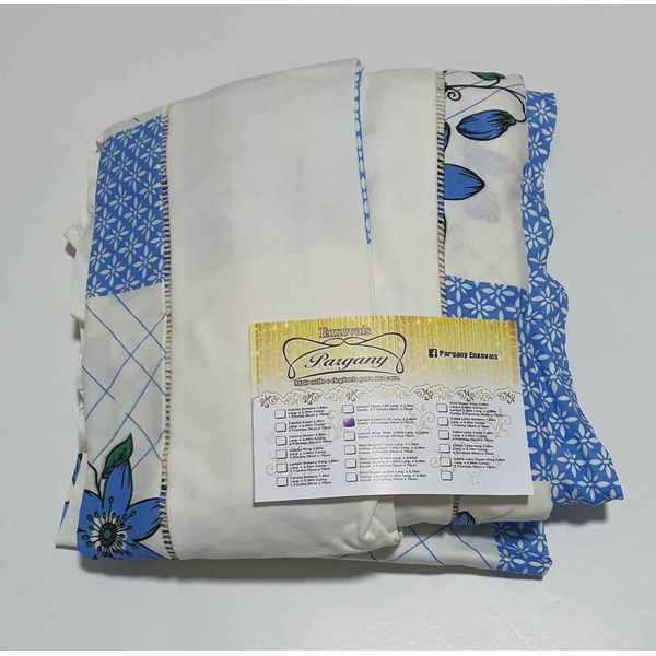 Lençol Malha Queen Estampado Florido Azul com fundo Marfim