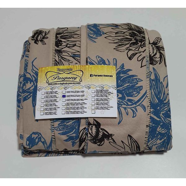 Lençol Malha Queen Estampado Florido Azul Preto com fundo Areia
