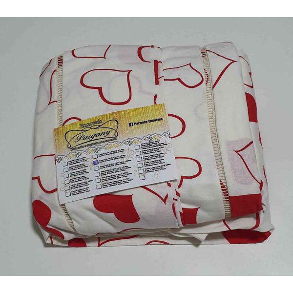 Lençol Malha Queen Estampado Coração Vermelho com fundo marfim
