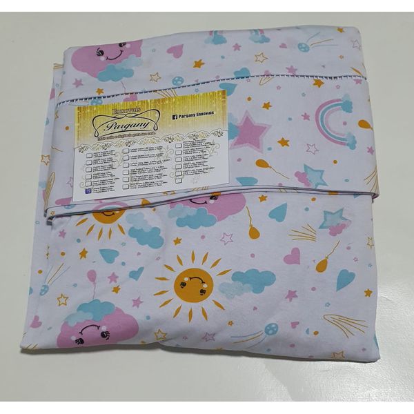 Lençol malha Solteiro Estampado Nuvens fundo Branco com 1 Fronha 