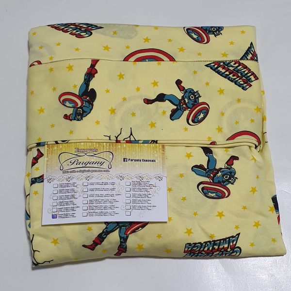 Lençol malha Solteiro Estampado Capitão America fundo Amarelo com 1 Fronha 