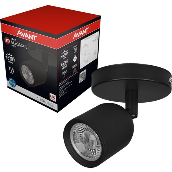 Spot led elegance sobrepor 200 7w 6500k preto biv avant